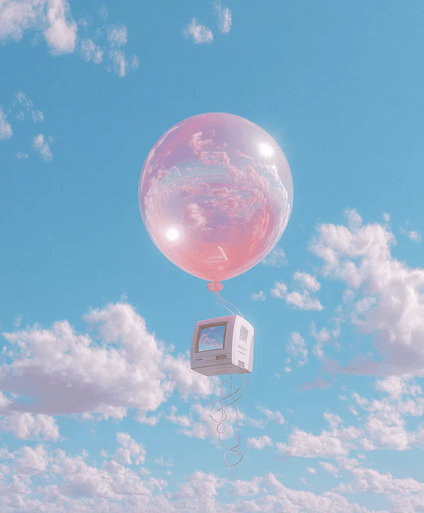 Ballon rose dans les nuages